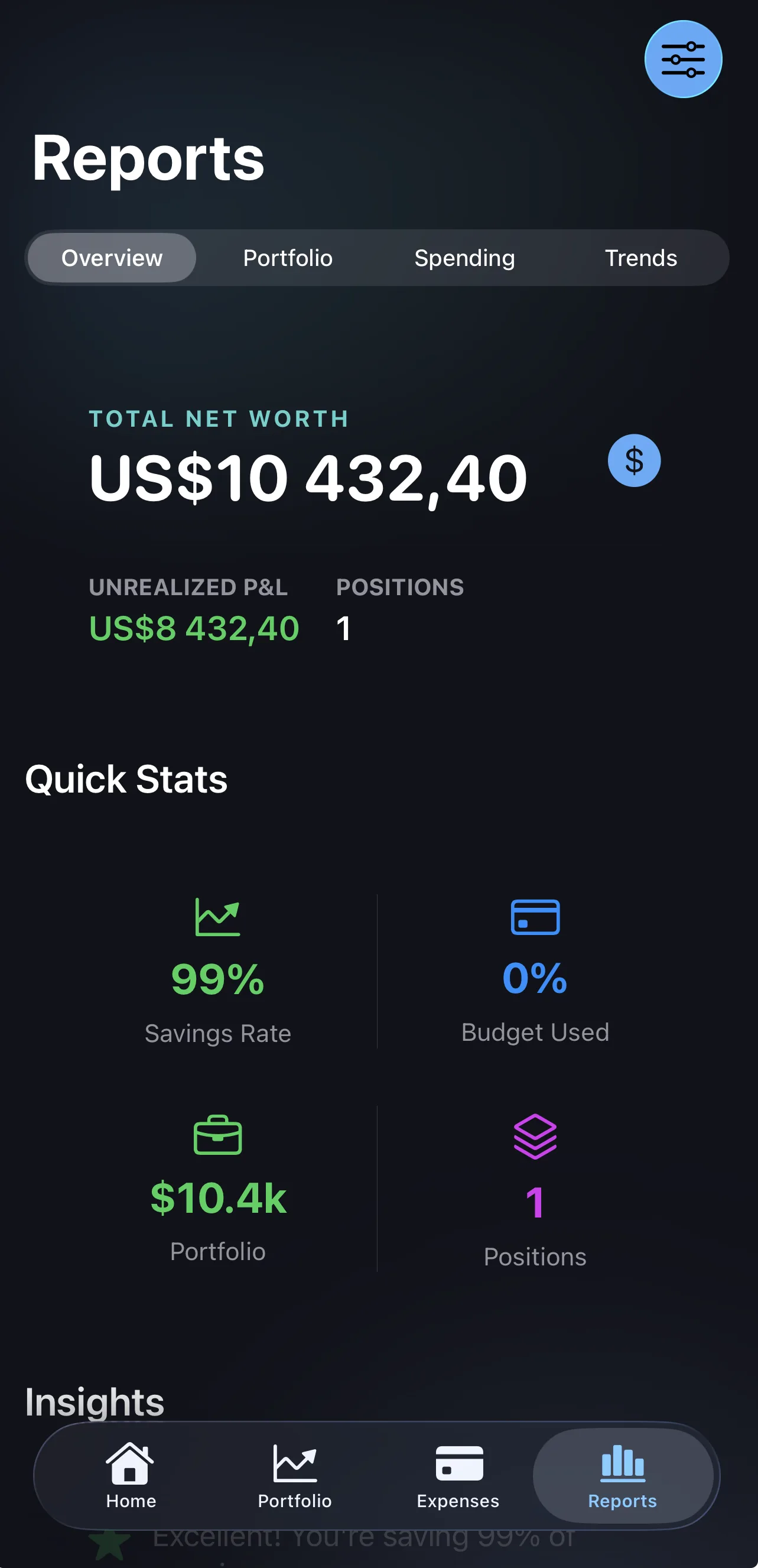Reports dashboard
